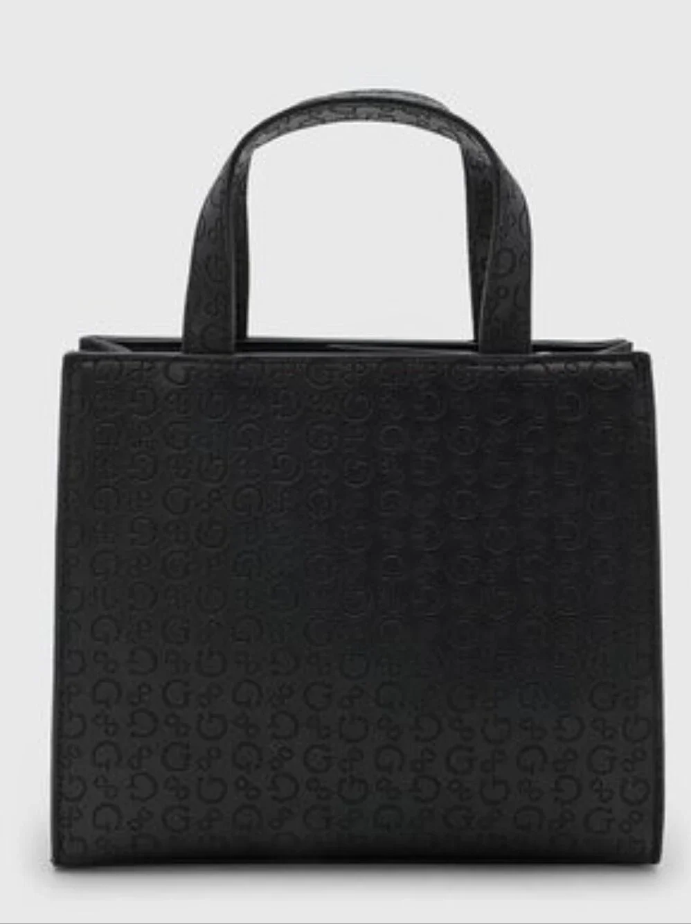 GUESS Black Embossed Logo Tote with Triangle Emblem